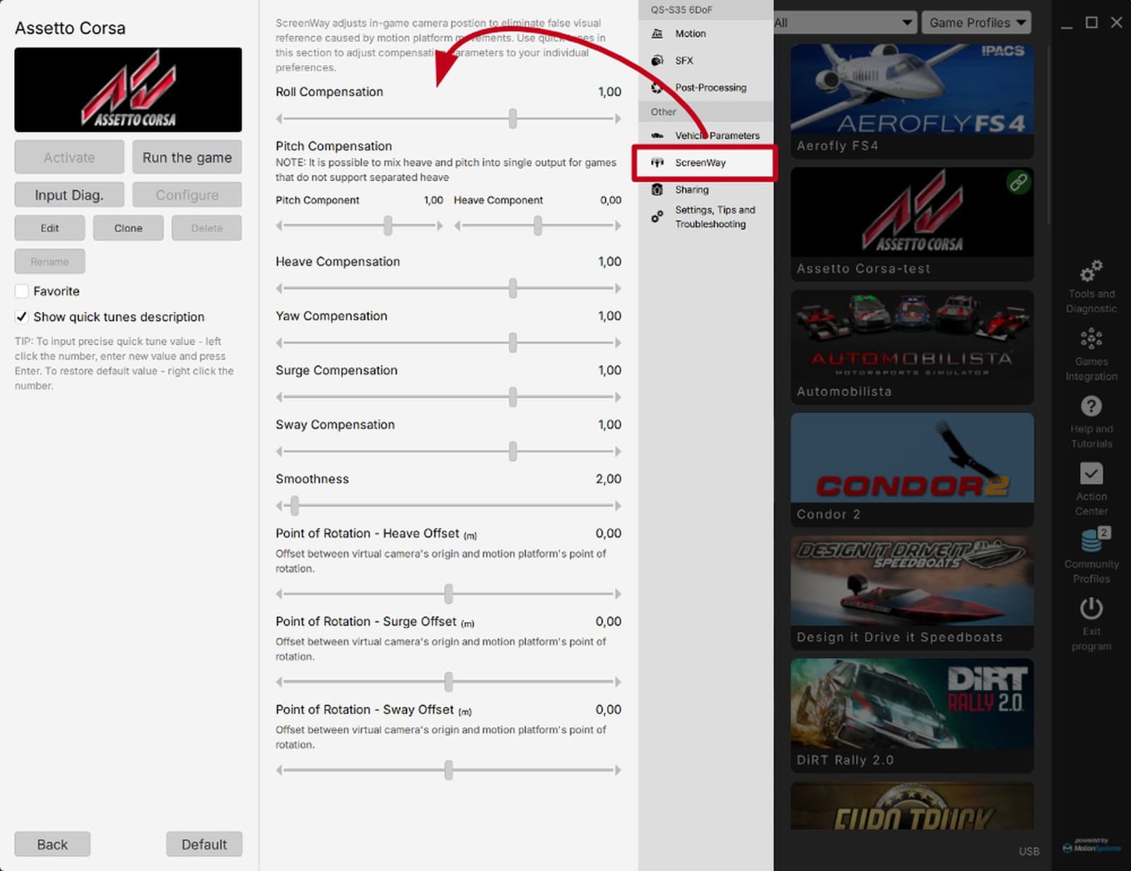ForceSeatPM profile page with the ScreenWay configuration panel under Other