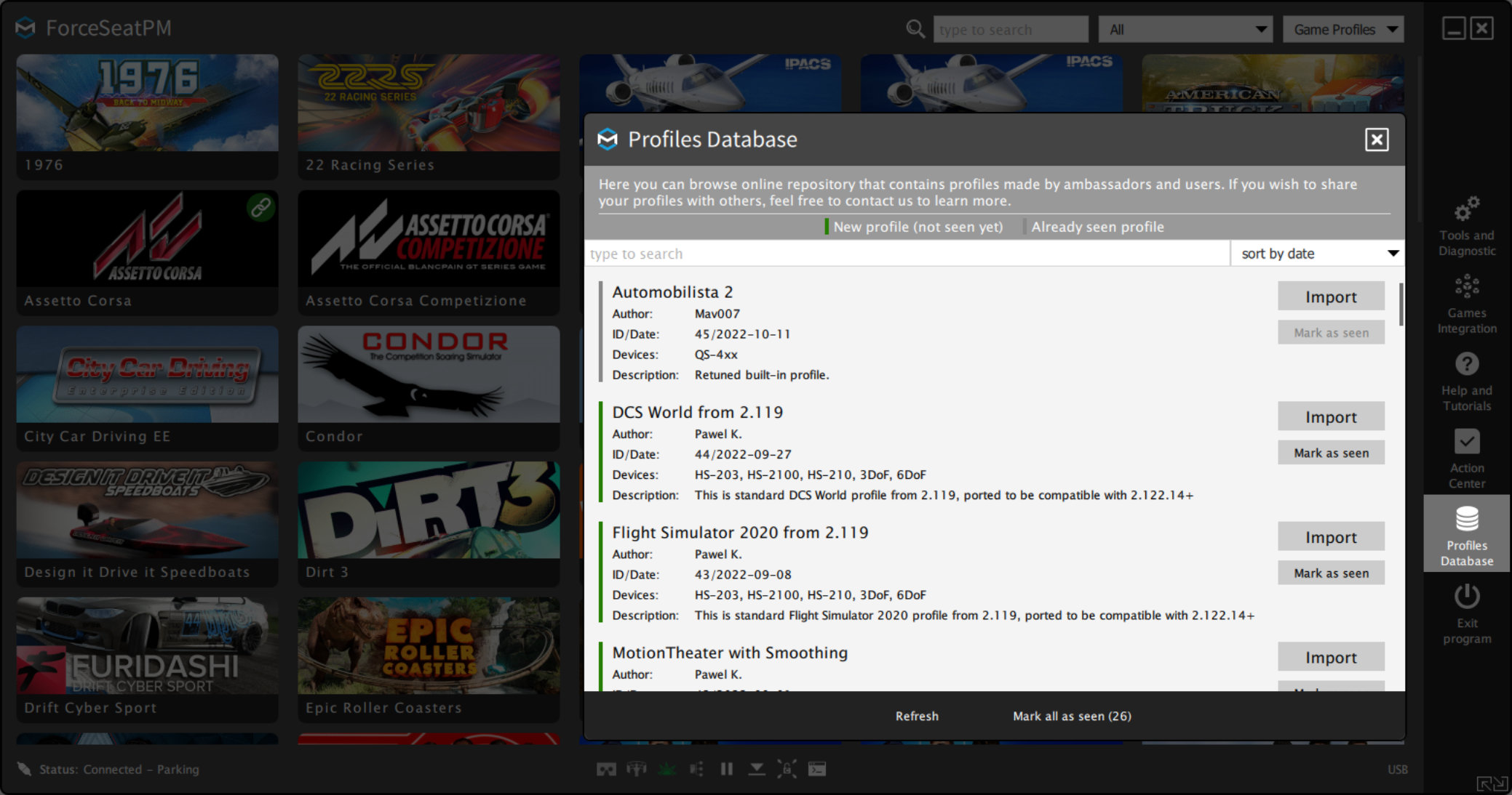 ForceSeatPM Profiles Database