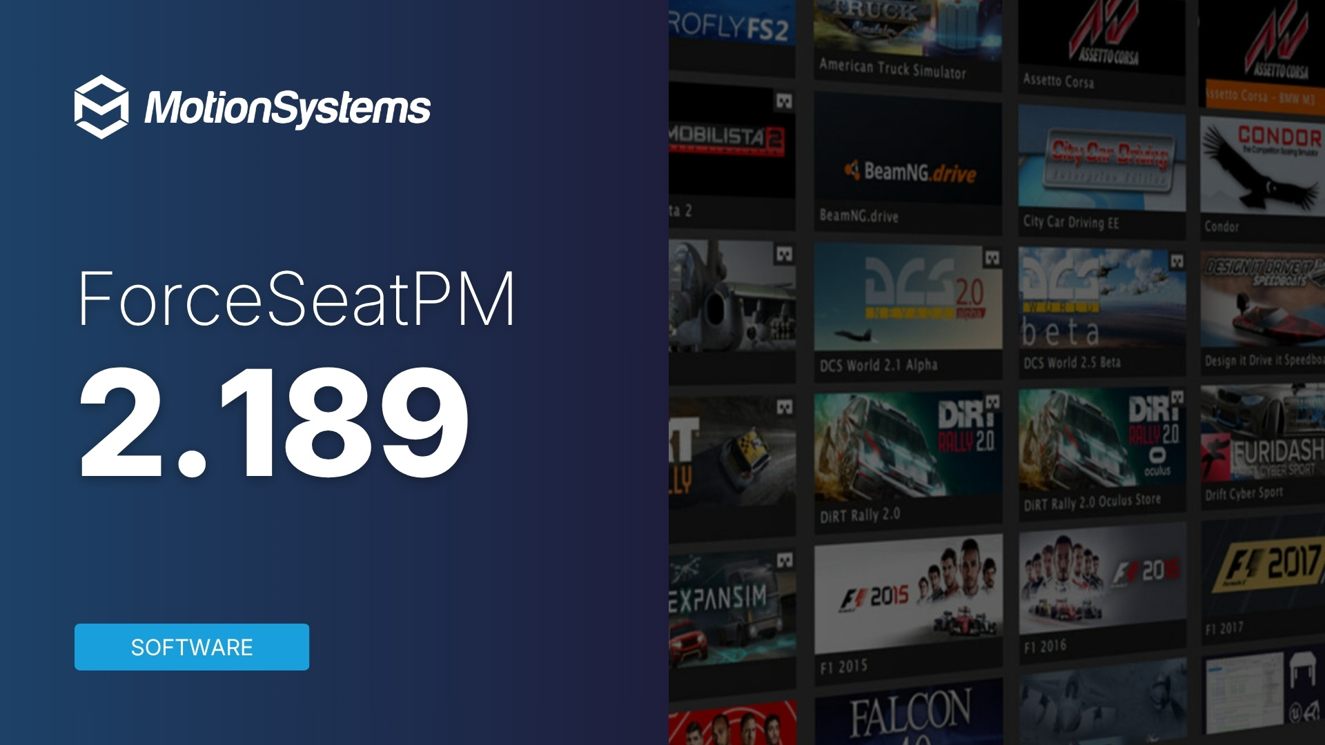 ForceSeatPM 2.189 hotfix release - platform manager software for Motion Systems and Qubic System motion platforms
