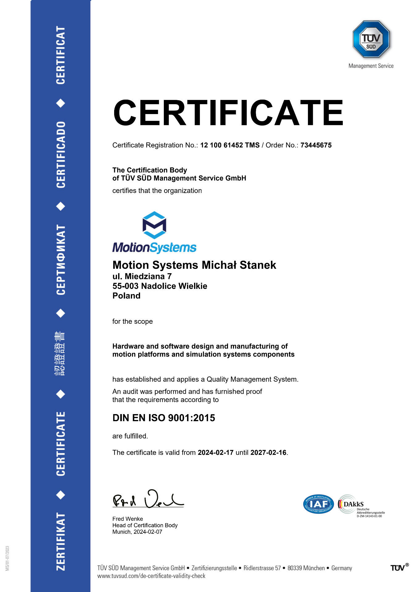 ISO 9001:2015 Certificate - TÜV SÜD