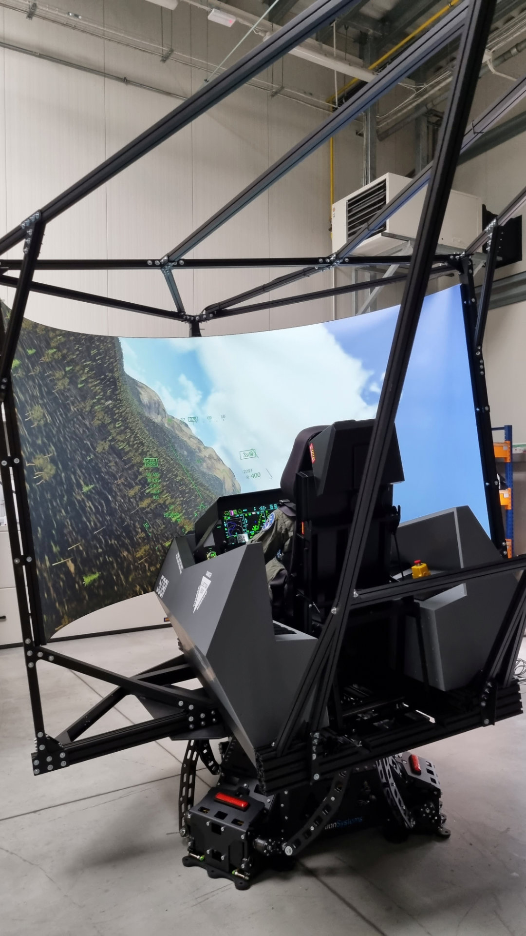 F-35 simulator cockpit with built-in PC workstation